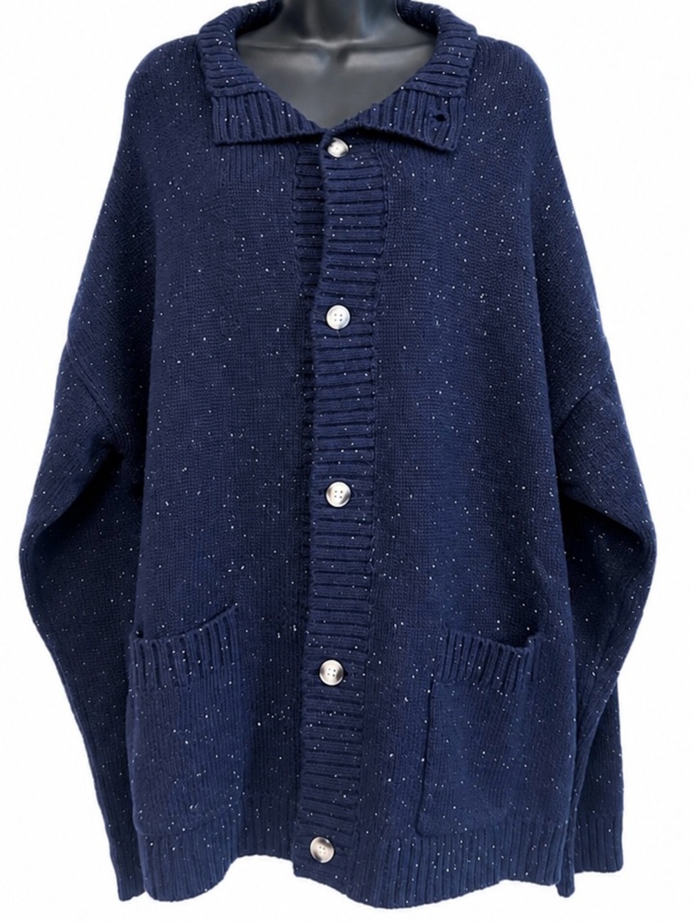 Lucky Brand Navy Speckled Button Up Cardigan xxl